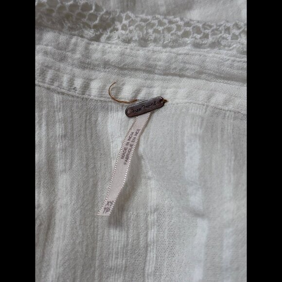 Free People Shirt XS Womens White Long Sleeve Textured Lace Knit Detail Sheer - Picture 6 of 7